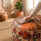 Storage Ottoman Kilim Patchwork Faux Leather Removable Lid