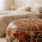 Storage Ottoman Kilim Patchwork Faux Leather Removable Lid