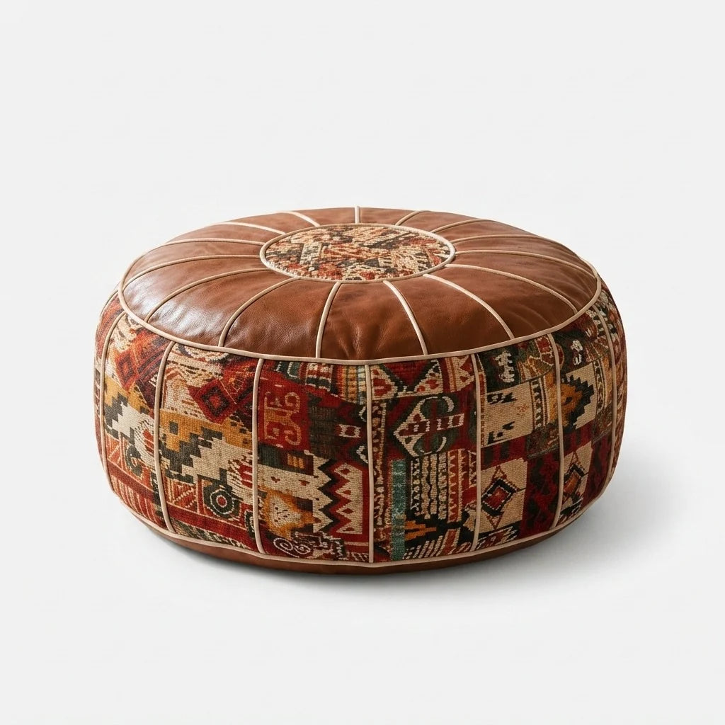 Storage Ottoman Kilim Patchwork Faux Leather Removable Lid