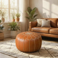 Storage Pouf Hidden Storage Hand-Embroidered Faux Leather