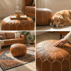 Storage Pouf Hidden Storage Hand-Embroidered Faux Leather