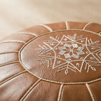 Storage Pouf Hidden Storage Hand-Embroidered Faux Leather