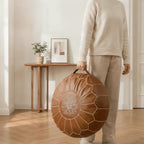 Storage Pouf Hidden Storage Hand-Embroidered Faux Leather