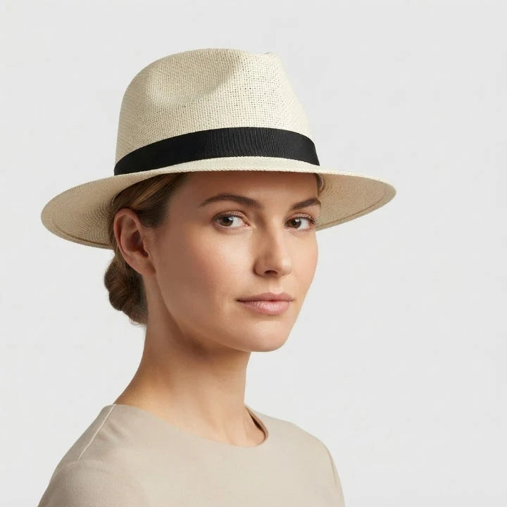 Straw Fedora Hat Handwoven UPF Sun Protection Adjustable Fit