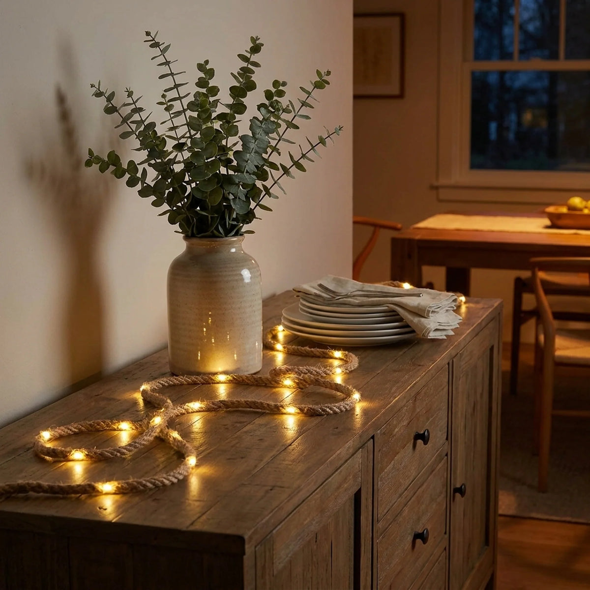 String Lights Hemp Rope Warm LED Solar & Battery
