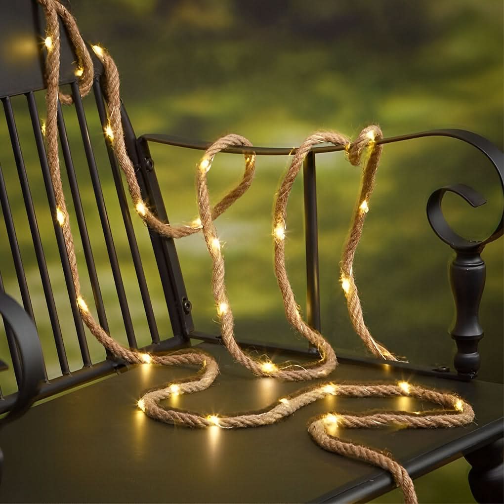 String Lights Hemp Rope Warm LED Solar & Battery