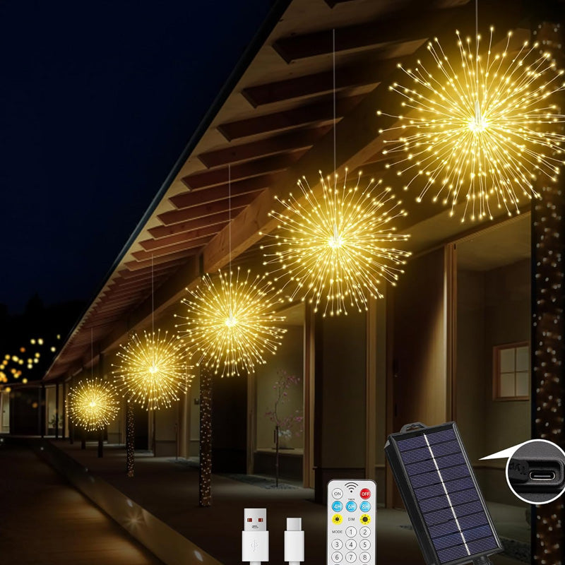 String Lights Solar Firework Effect Remote & Timer