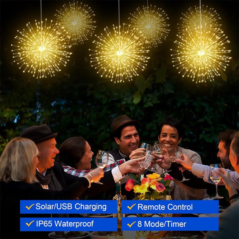 String Lights Solar Firework Effect Remote & Timer