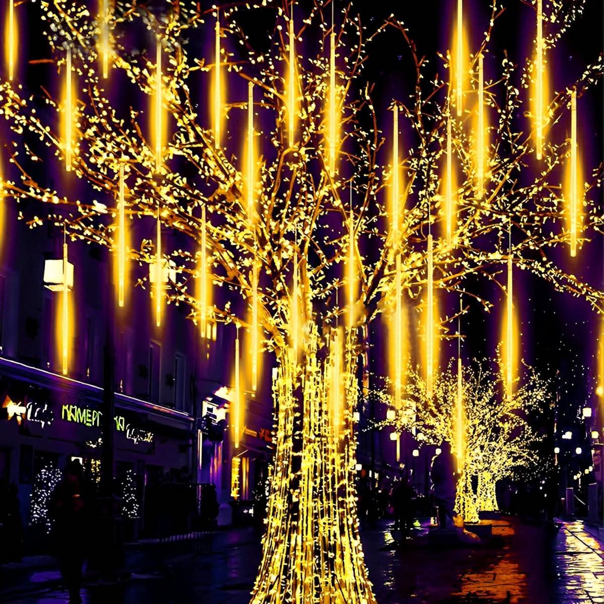 String Lights Solar Meteor Shower Adjustable Brightness
