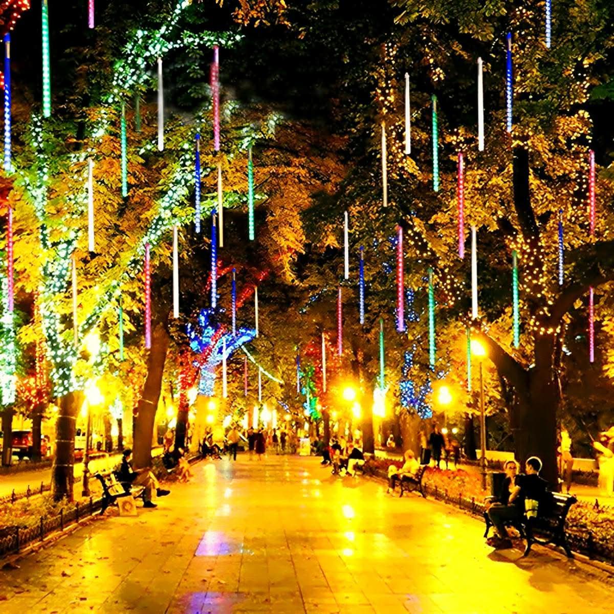 String Lights Solar Meteor Shower Adjustable Brightness
