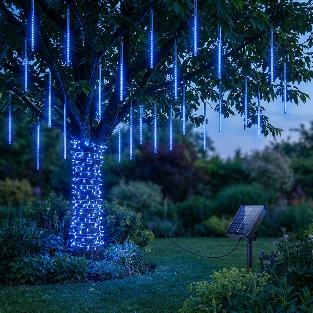 String Lights Solar Meteor Shower Adjustable Brightness