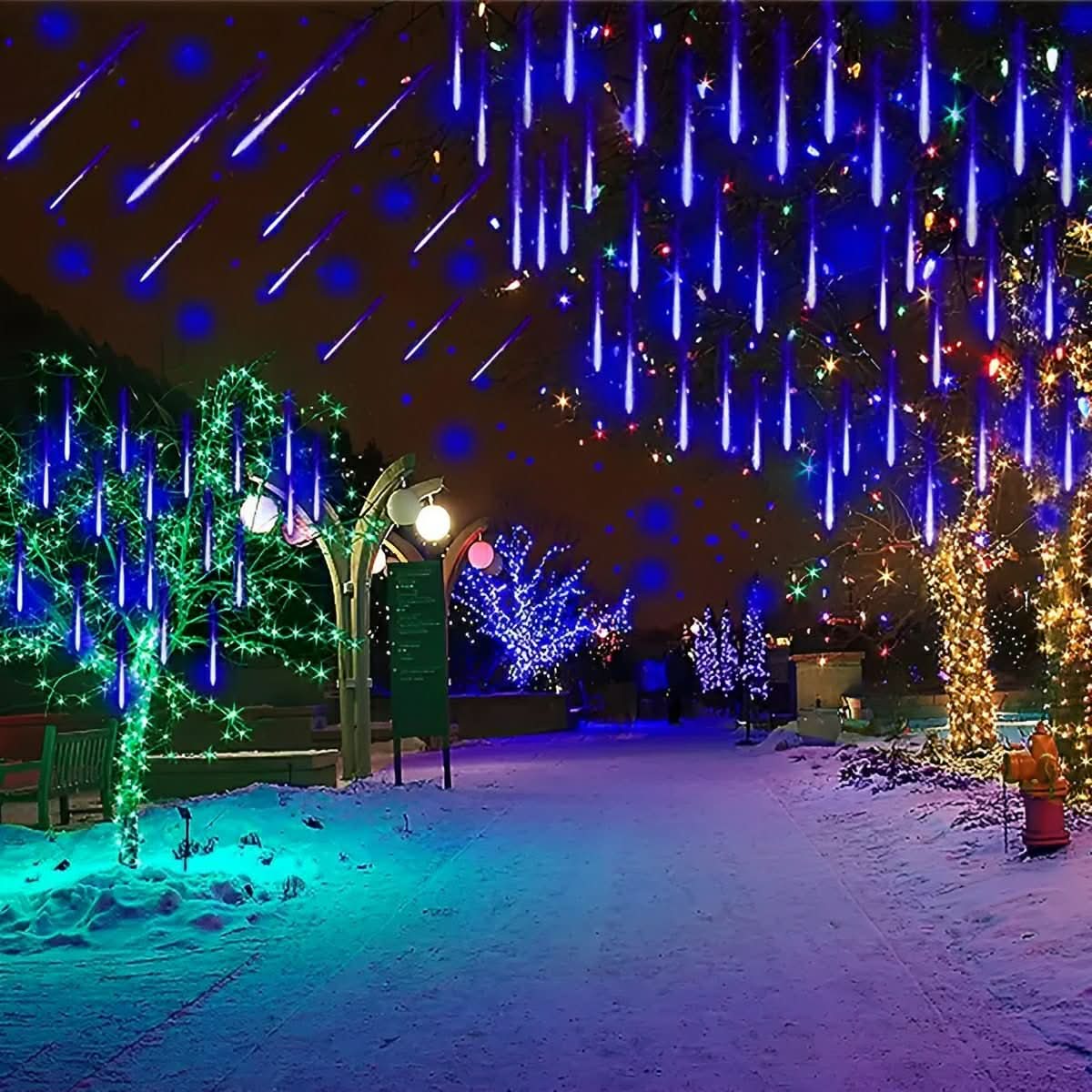 String Lights Solar Meteor Shower Adjustable Brightness