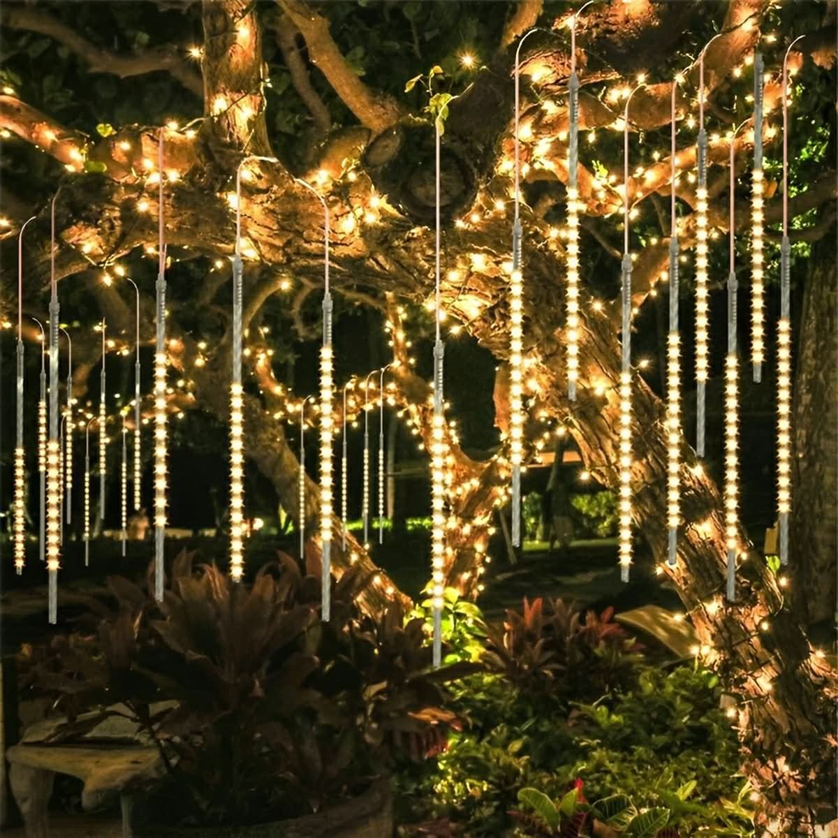 String Lights Solar Meteor Shower Adjustable Brightness