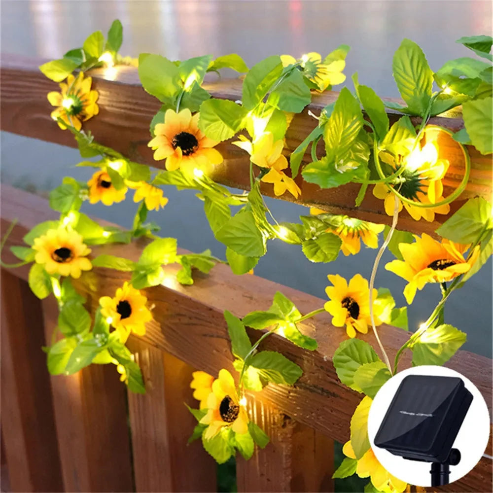 String Lights Solar Powered Warm White Floral & Leaf