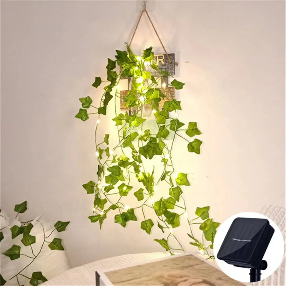 String Lights Solar Powered Warm White Floral & Leaf