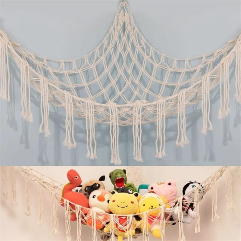 Stuffed Animal Storage Net Handwoven Cotton Rope Wall-Mounted