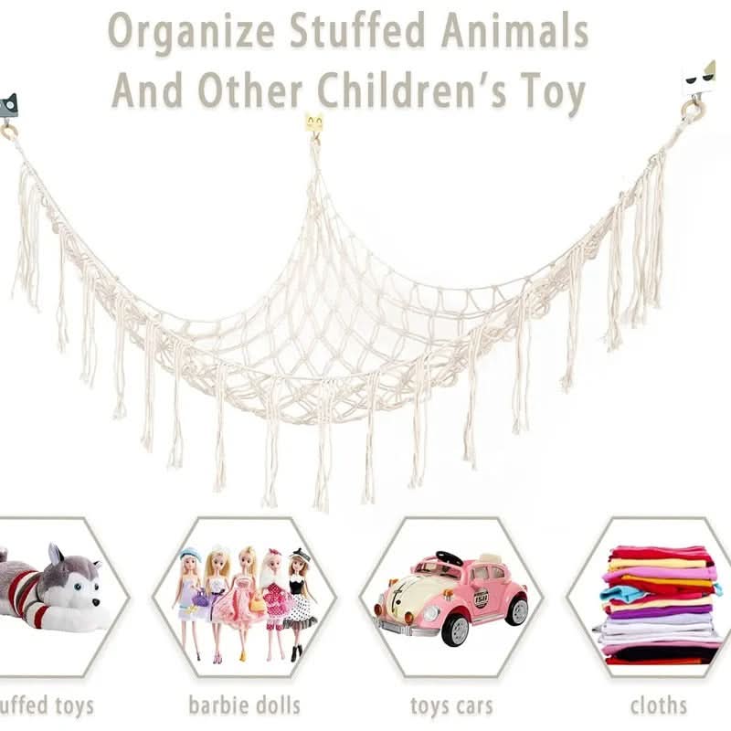 Stuffed Animal Storage Net Handwoven Cotton Rope Wall-Mounted