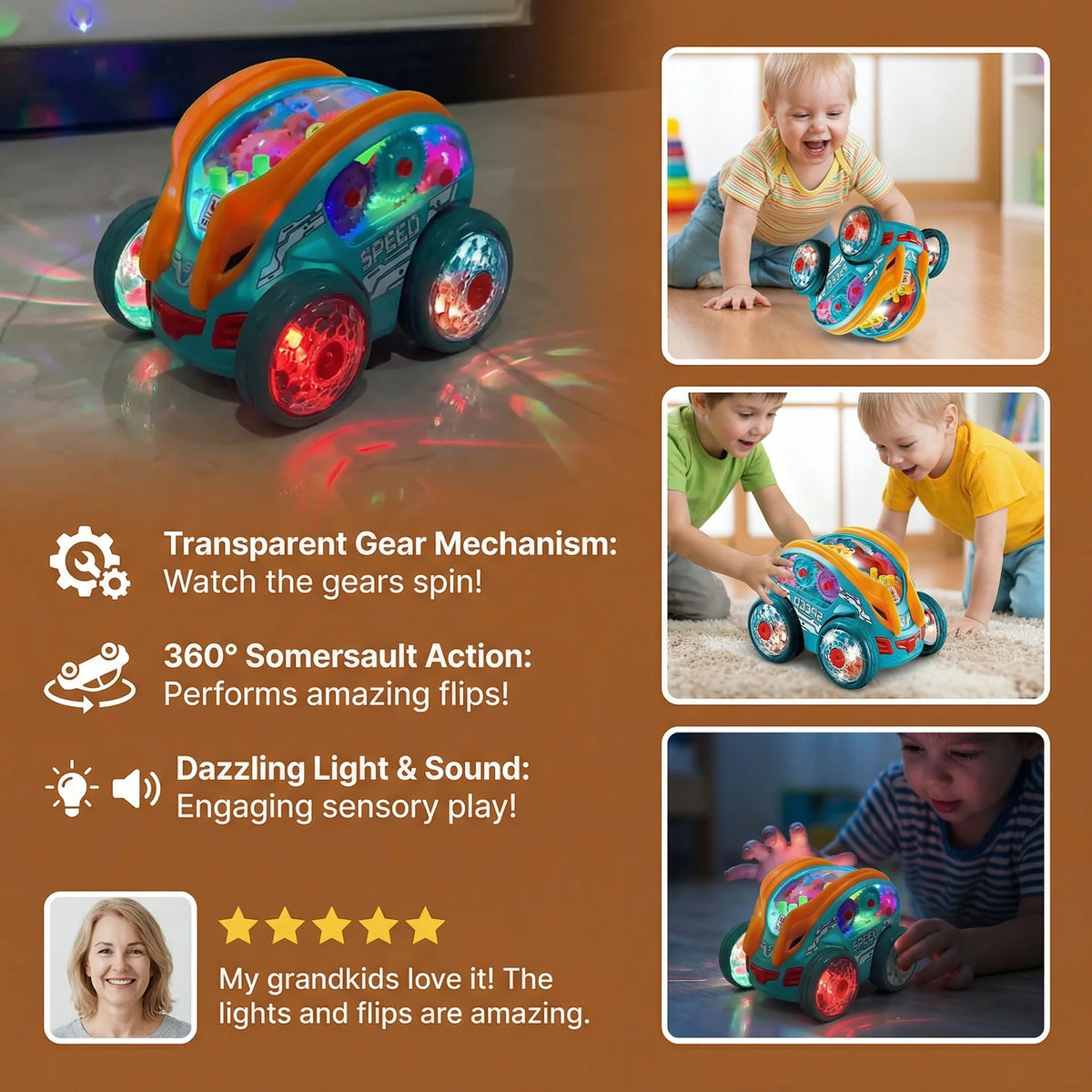 Stunt Toy Car Flipping & Spinning Rechargeable LED Lights