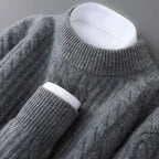 Sweater 100% Wool Jacquard Knit Stand-Up Collar