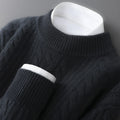 Sweater 100% Wool Jacquard Knit Stand-Up Collar