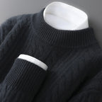Sweater 100% Wool Jacquard Knit Stand-Up Collar
