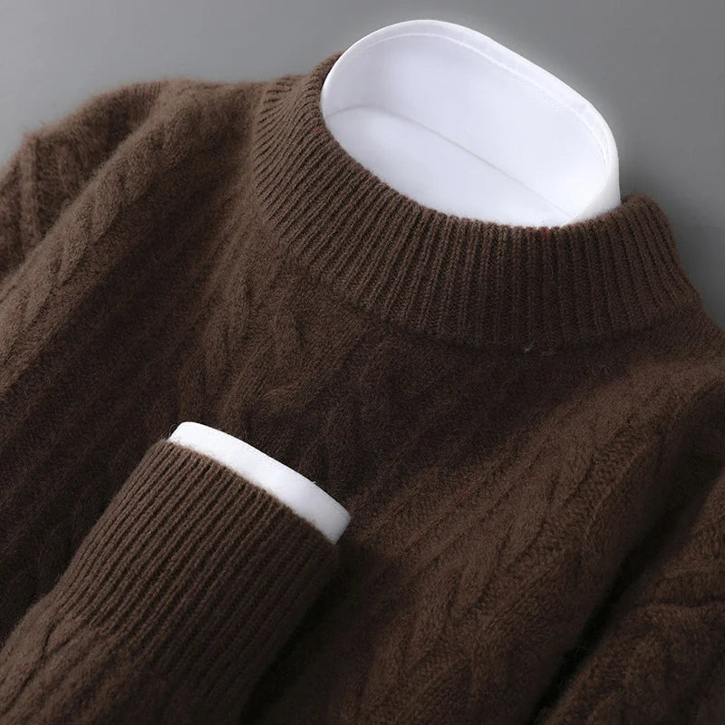 Sweater 100% Wool Jacquard Knit Stand-Up Collar