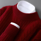 Sweater 100% Wool Jacquard Knit Stand-Up Collar
