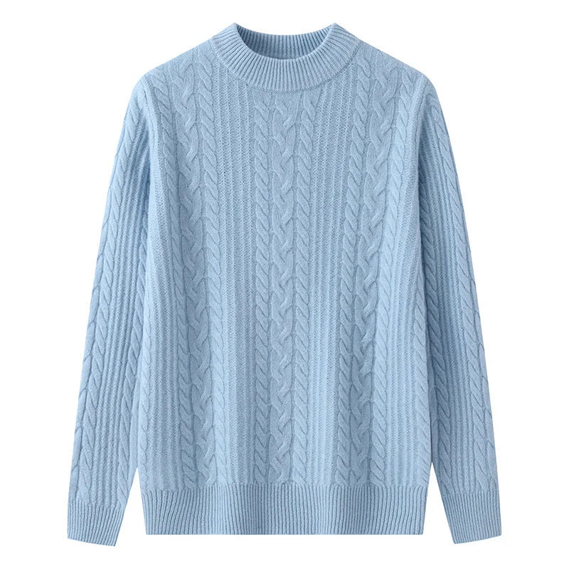 Sweater 100% Wool Jacquard Knit Stand-Up Collar