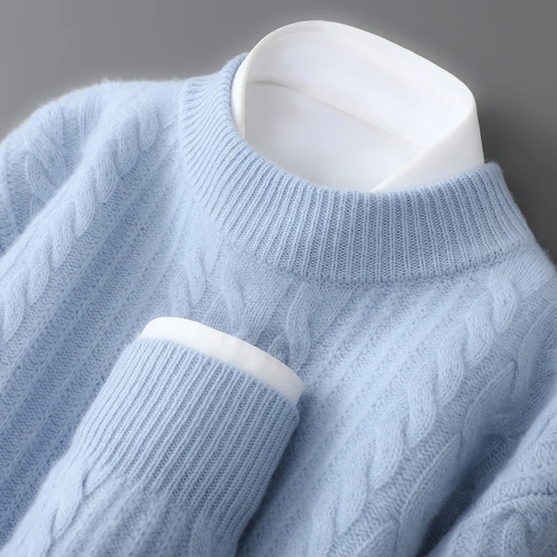 Sweater 100% Wool Jacquard Knit Stand-Up Collar
