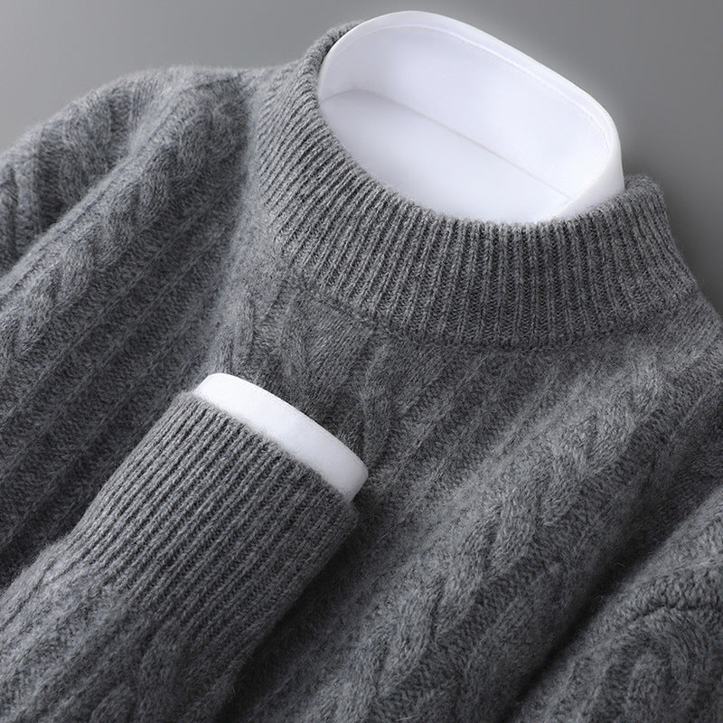 Sweater 100% Wool Jacquard Knit Stand-Up Collar