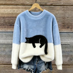 Sweatshirt Oversized Soft Black Cat Graphic