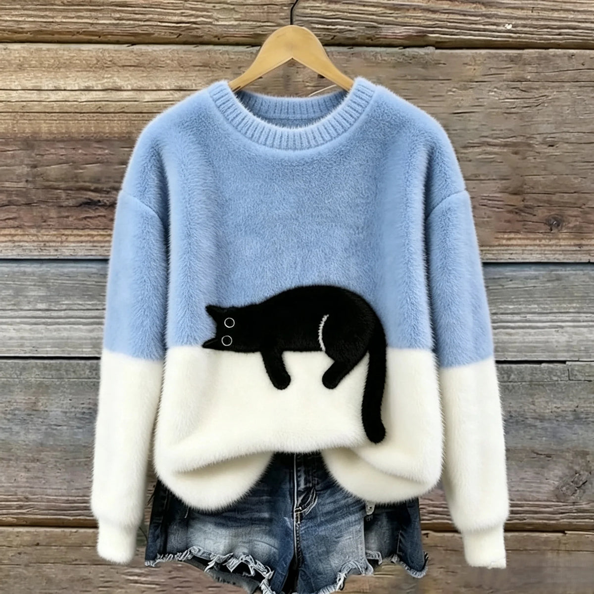 Sweatshirt Oversized Soft Black Cat Graphic