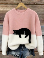 Sweatshirt Oversized Soft Black Cat Graphic