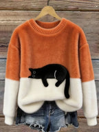 Sweatshirt Oversized Soft Black Cat Graphic
