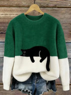 Sweatshirt Oversized Soft Black Cat Graphic