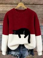 Sweatshirt Oversized Soft Black Cat Graphic