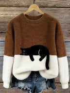 Sweatshirt Oversized Soft Black Cat Graphic