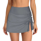 Swim Skirt High-Waist Ruched Side Tie & Slit