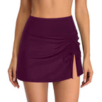 Swim Skirt High-Waist Ruched Side Tie & Slit
