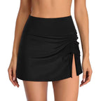 Swim Skirt High-Waist Ruched Side Tie & Slit