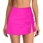 Swim Skirt High-Waist Ruched Side Tie & Slit