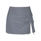 Swim Skirt High-Waist Ruched Side Tie & Slit
