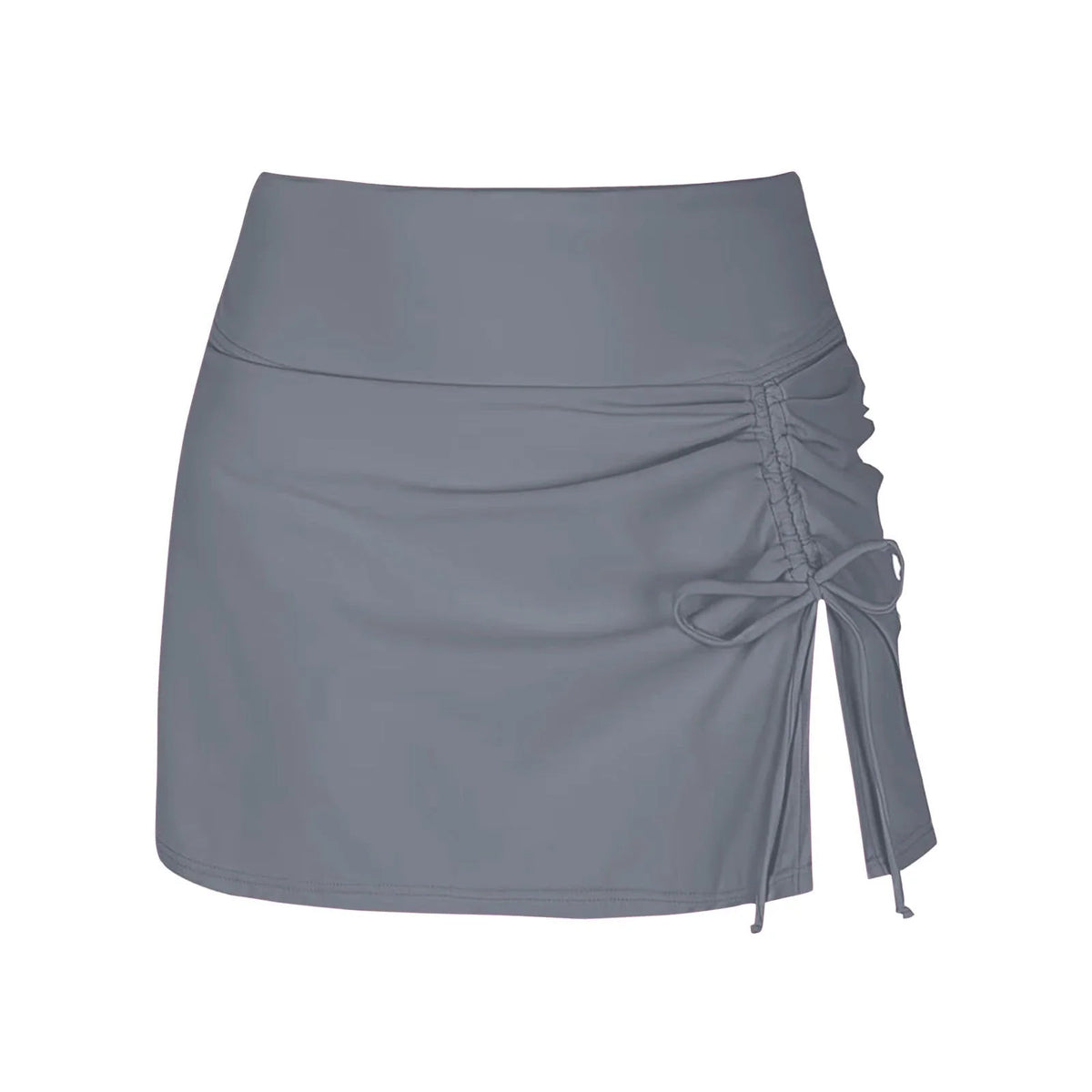 Swim Skirt High-Waist Ruched Side Tie & Slit