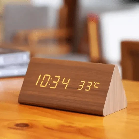 Table Clock Wooden LED Display Voice-Activated Controls