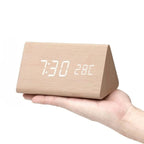 Table Clock Wooden LED Display Voice-Activated Controls