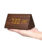 Table Clock Wooden LED Display Voice-Activated Controls