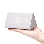 Table Clock Wooden LED Display Voice-Activated Controls