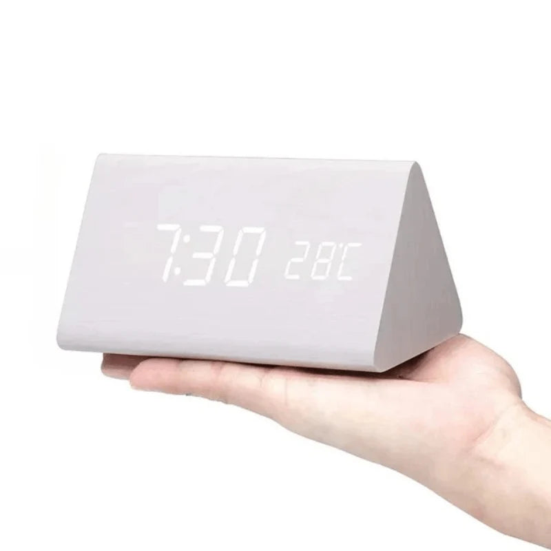 Table Clock Wooden LED Display Voice-Activated Controls