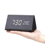 Table Clock Wooden LED Display Voice-Activated Controls