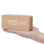 Table Clock Wooden LED Display Voice-Activated Controls